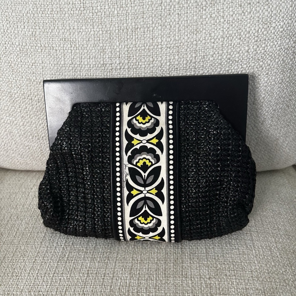 Vera Bradley Black And White Straw Clutch Bag - Picture 2 of 8